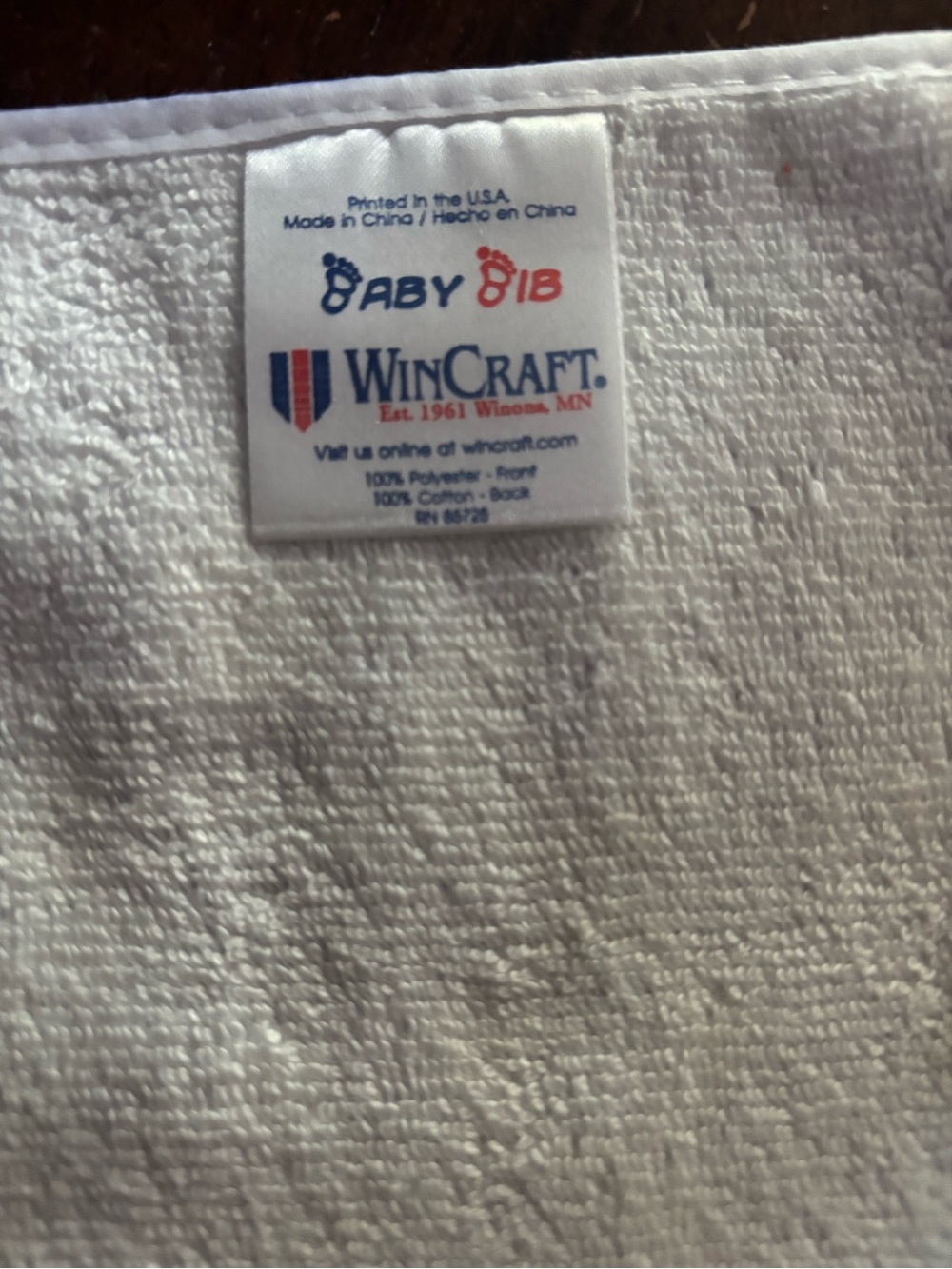 Wincraft White Baby Bib with Brand Logo - Picture 3 of 3